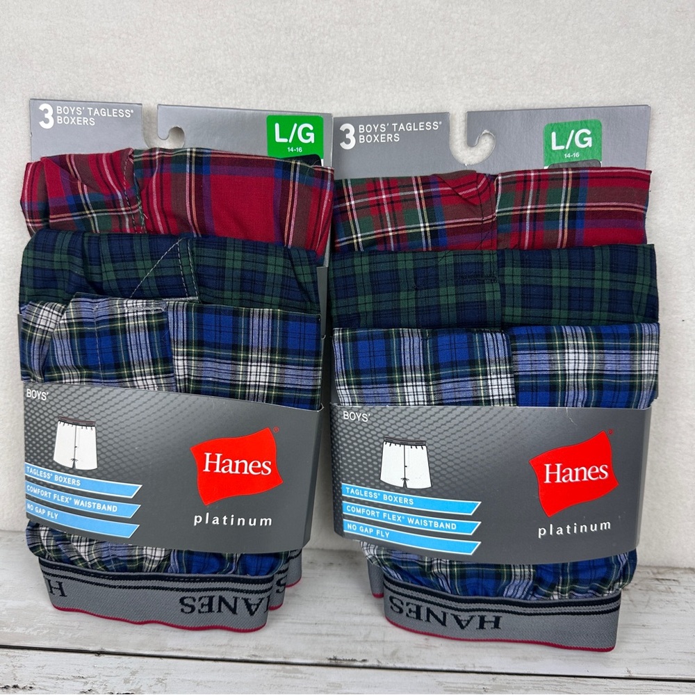 6 Pair Boys’ Tagless Boxers Large 12/14 Plaids Comfort Flex No Gap Fly NWT